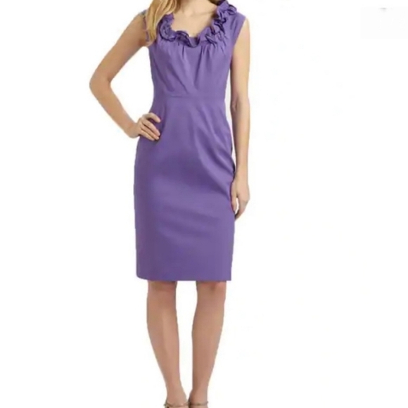 Elie Tahari Roxanna Poplin Ruffle Neck Trim Dress Prism Lilac 14 - Picture 1 of 15